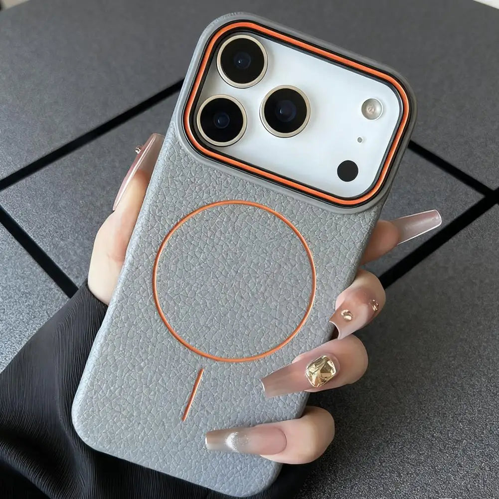 Lichee Pattern Magnetic Phone Case for iPhone 17 Series, For MagSafe Color-Block TPU Cover, Shockproof Protective Matte Shell