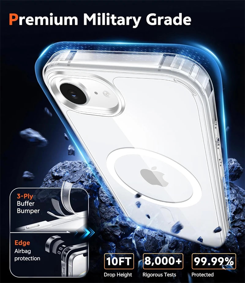 Magnetic Clear Phone Case for Magsafe IPhone Air 17 E 16 15 14 13 12 11 Pro Max Plus 17E 16E Mac Safe Transparent Bumper Cover