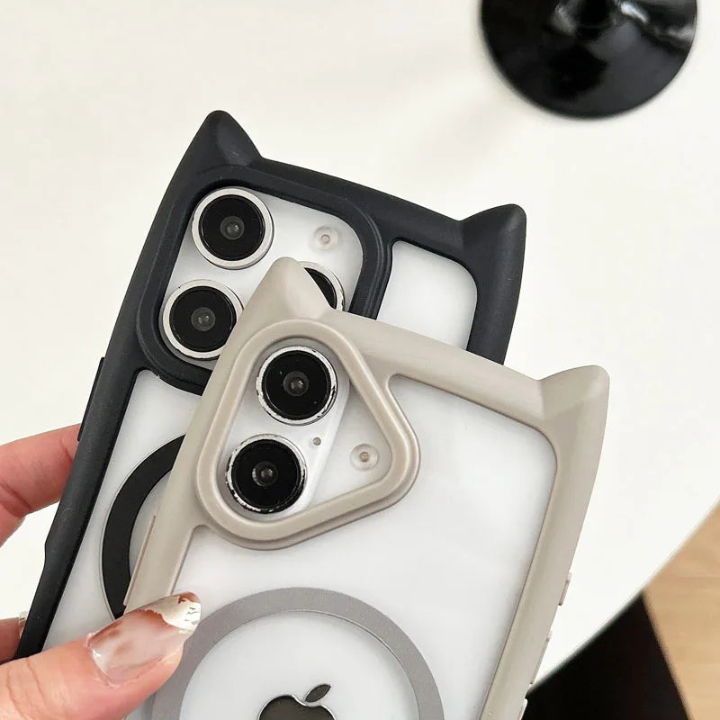 Cat's Ears Shockproof Transparent Phone Case for IPhone 17 16 15 14 13 12 Pro Max Protective Clear Protection Back Cover