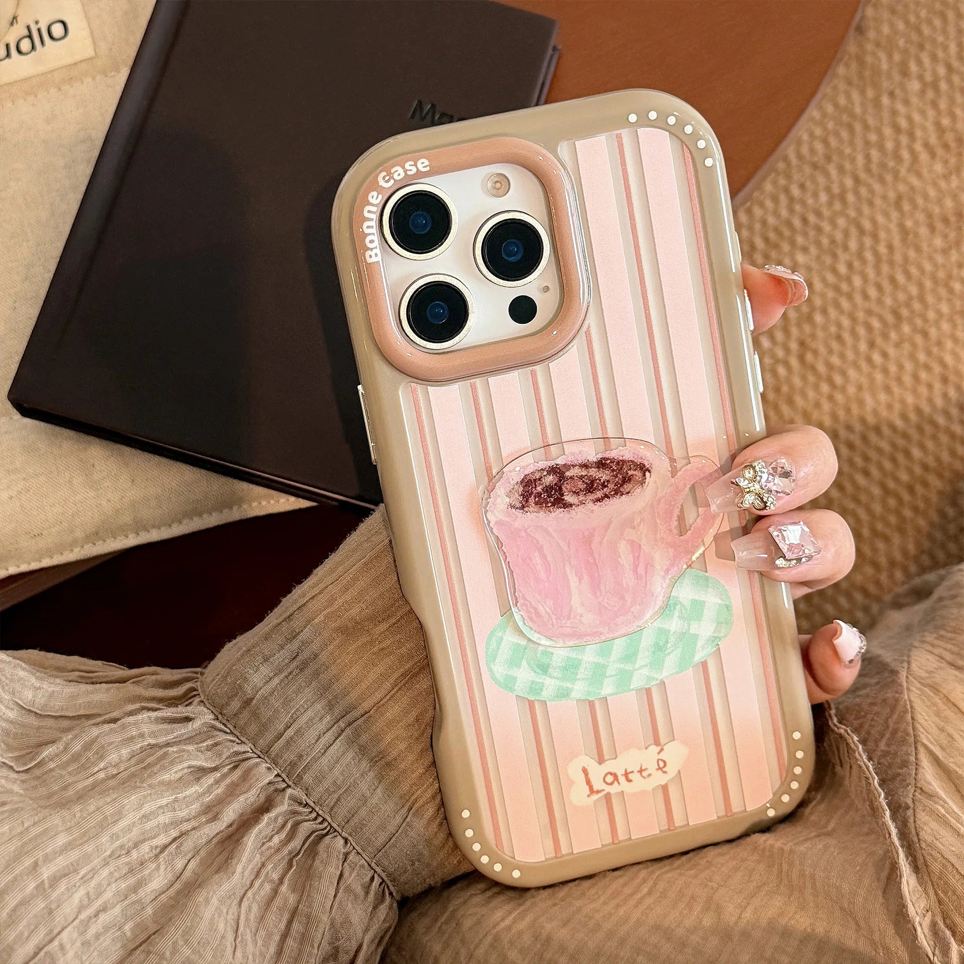 Korean Striped 3D Cartoon Dessert Cake Phone Case for iPhone 17 16 15 14 13 12 11 Pro Max XS XR Acrylic Shockproof Hard Cover