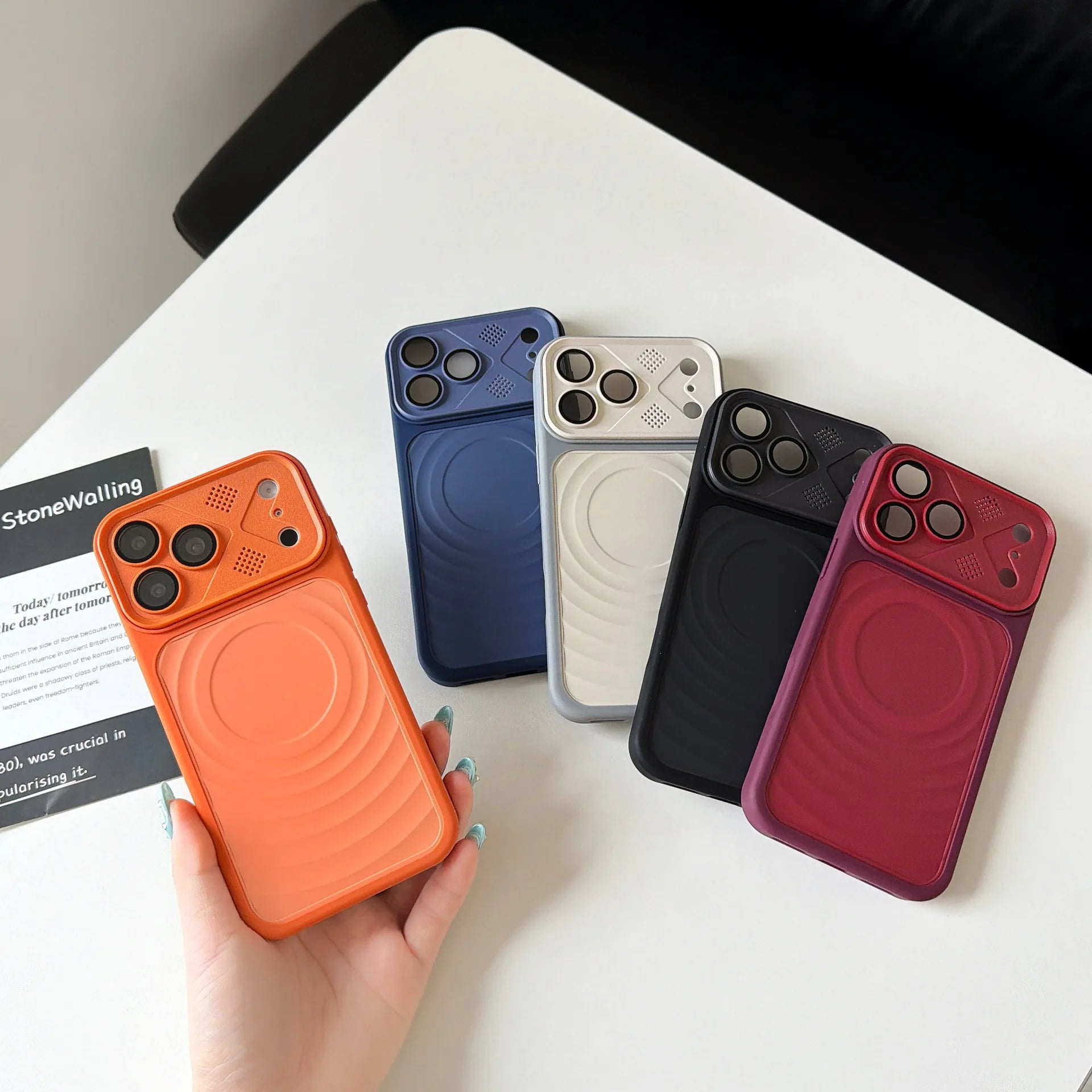 Magnetic Wavy Texture Phone Case for iPhone 17 Pro Max Large Camera Window for 16 15 Pro Heat Dissipation Protective Cover