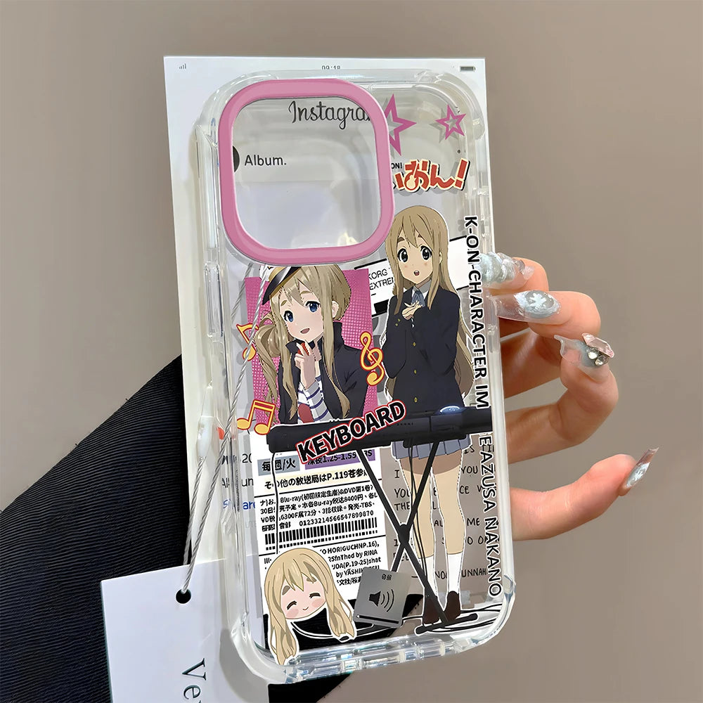 Anime K-ON Girls Cute Phone Case For iPhone 16 16e 15 14 13 12 11 Mini Pro Max X XR XSMax 8 Plus Transparent Soft TPU Back Cover