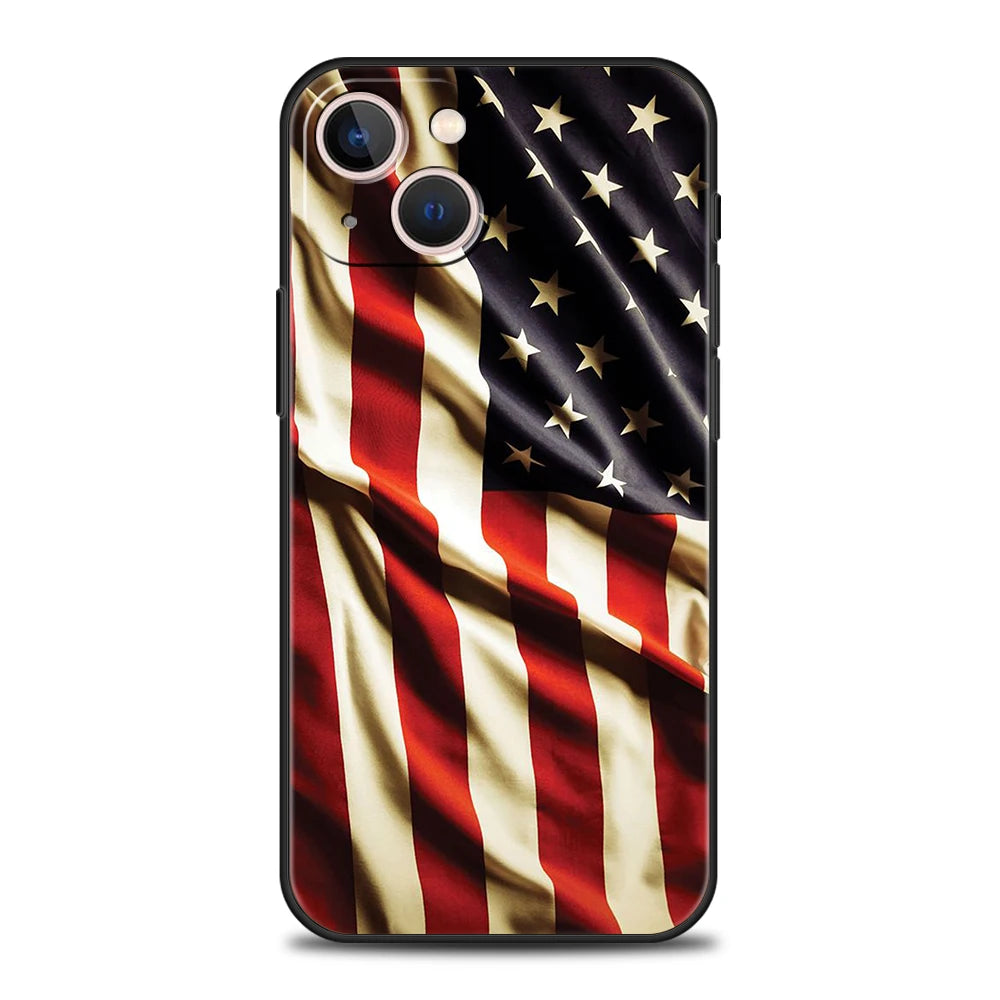 American United States Flag Phone Case Cover for iPhone 16 15 14 13 12 Pro Max XR XS 11 7 8 Plus Shockproof Silicone Soft Shell