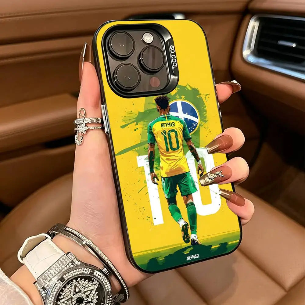 10-N- Neymar Football Phone Case For iPhone 17,16,15,14,13,12,11 Plus Pro Max Colored Silver Phone Case