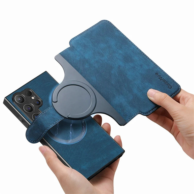 2 in 1 Magnetic Flip Leather Case for Samsung Galaxy S25 Edge S24 Ultra S23 S22 Plus S21 Fe S25Edge Magsafe Card Wallet Cover
