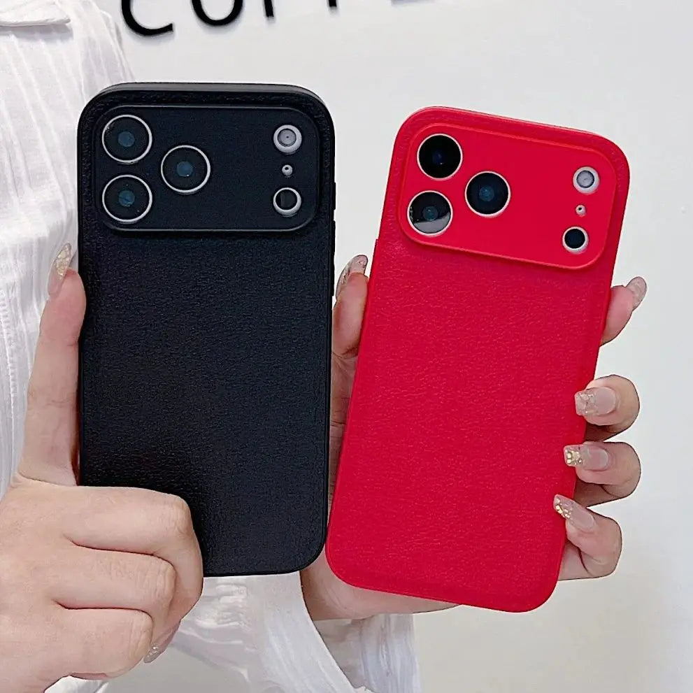 Luxury Lychee PU Leather Texture Solid Color Case For iPhone 17 Air 16 E 15 14 Plus 13 12 Mini Pro Max Shockproof Bumper Cover