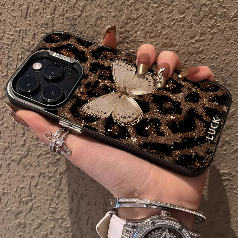 Butterfly Leopard Print Phone Case for IPhone 17 16 15 14 13 12 11 Pro Max Plus 17 Air 16E X XR XS Max Plating Shockproof Cover