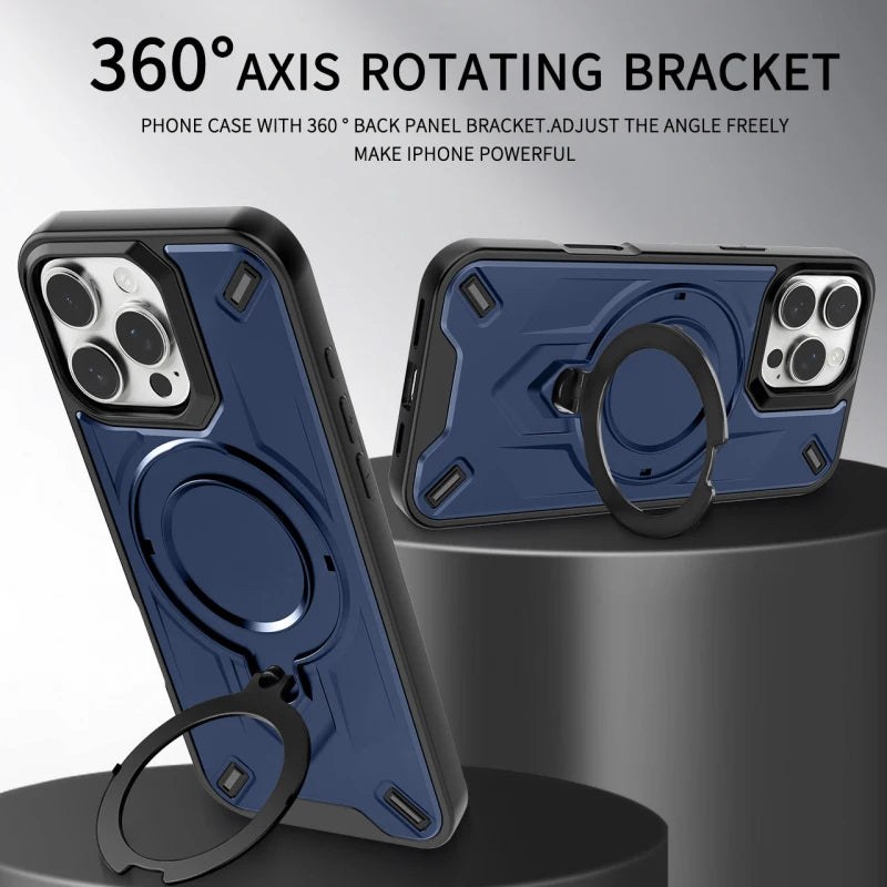 360 Rotating Bracket Shockproof Case for iPhone 17 16 15 14 13 11 12 Pro Max Metal Bracket For Magsafe Magnetic Protection Cover