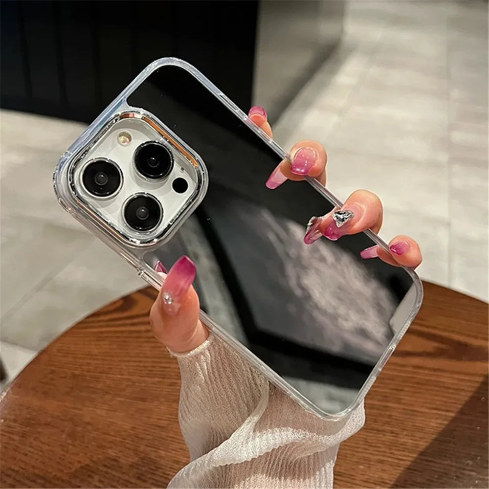 Luxury Plating Make Up Mirror Phone Case For iPhone 17 Air 11 12 13 14 15 16 Pro Max Mini XS Plus Hard Acrylic Shockproof Cover