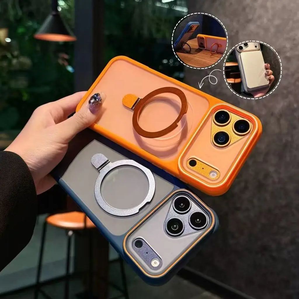 Ring Bracket Stand Holder Magnetic For Magsafe Frosted Case For iPhone 17 15 16 Pro Max 11 12 13 14 Plus Matte Soft Bumper Cover