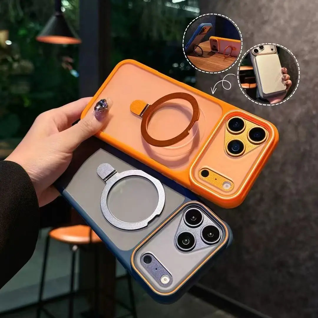 Ring Bracket Stand Holder Magnetic For Magsafe Frosted Case For iPhone 17 15 16 Pro Max 11 12 13 14 Plus Matte Soft Bumper Cover