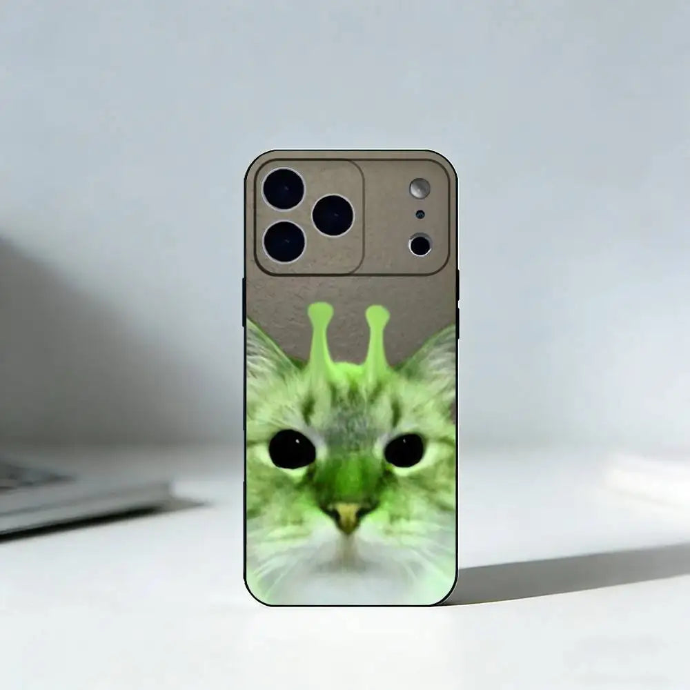Alien Cat Cute Phone Case For iPhone 17,16,15,14,13,12,11 Plus,Pro Max, Soft Silicone Black Cover