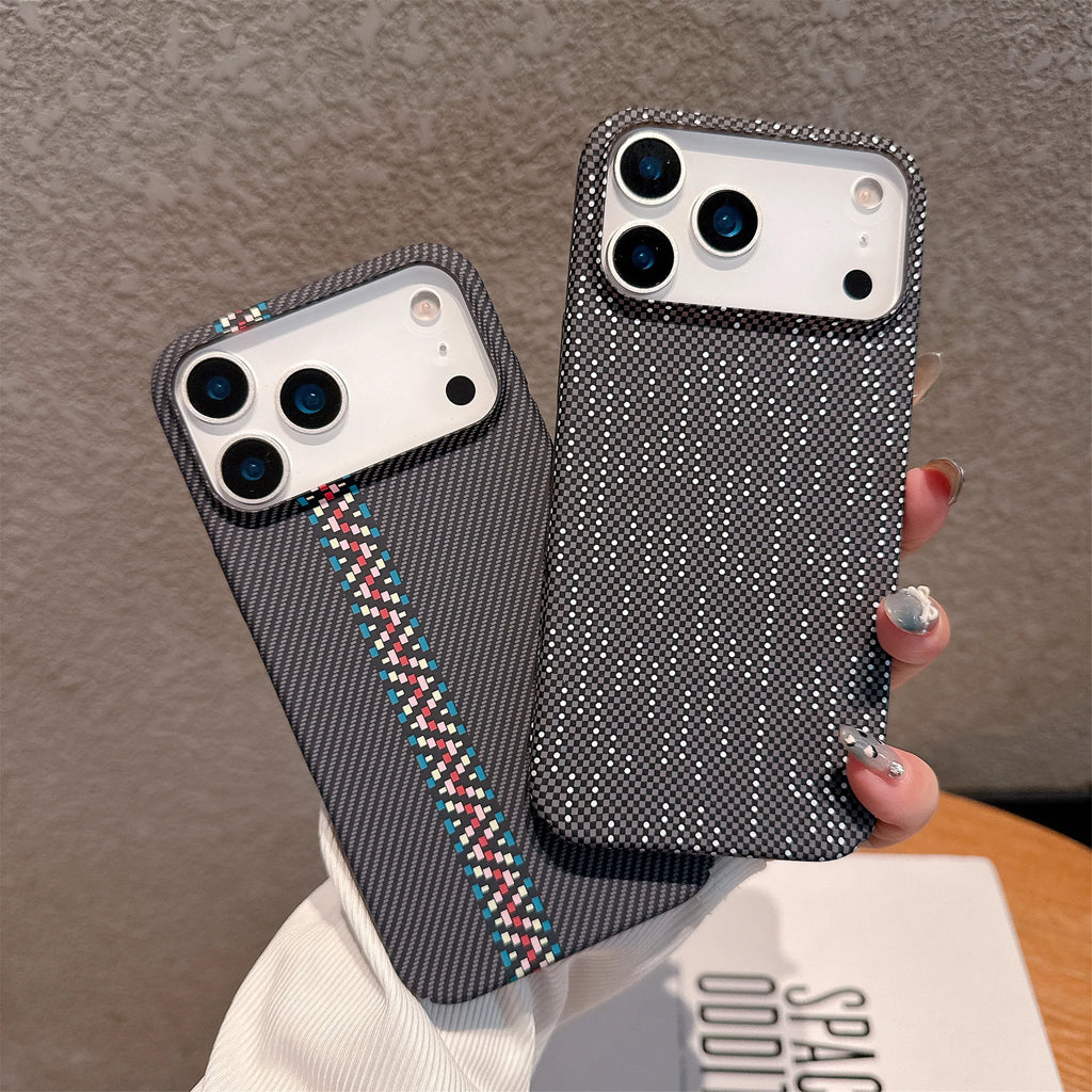 Luxury Ultra Thin Carbon Fiber Kevlar Texture Case For iPhone 17 Air 16 15 14 Plus 13 12 Pro Max Full Frame Bumper Hard PC Cover
