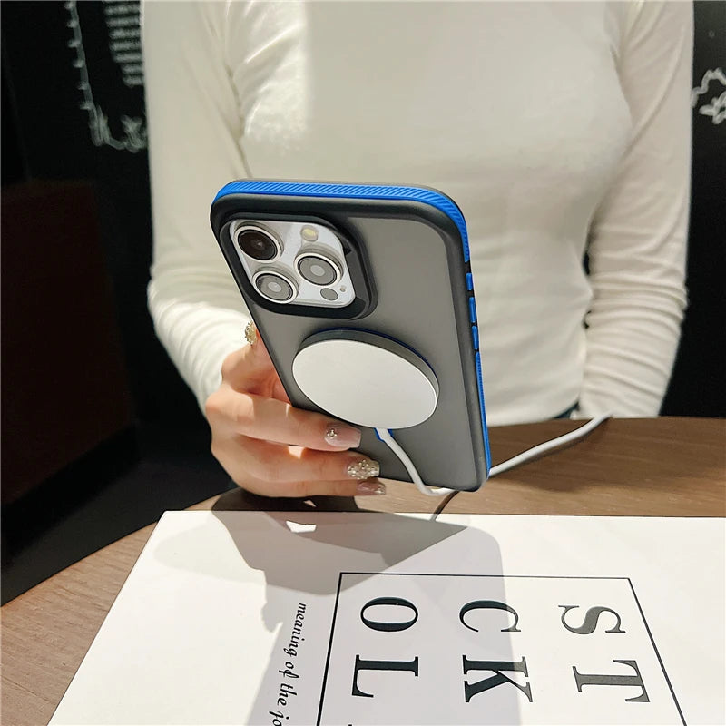 For iPhone 16 Pro Max Luxury Magsafe Magnetic Matte Bicolor Frame Phone Case For iPhone 12 13 14 15 Plus 17 Air Protective Cover