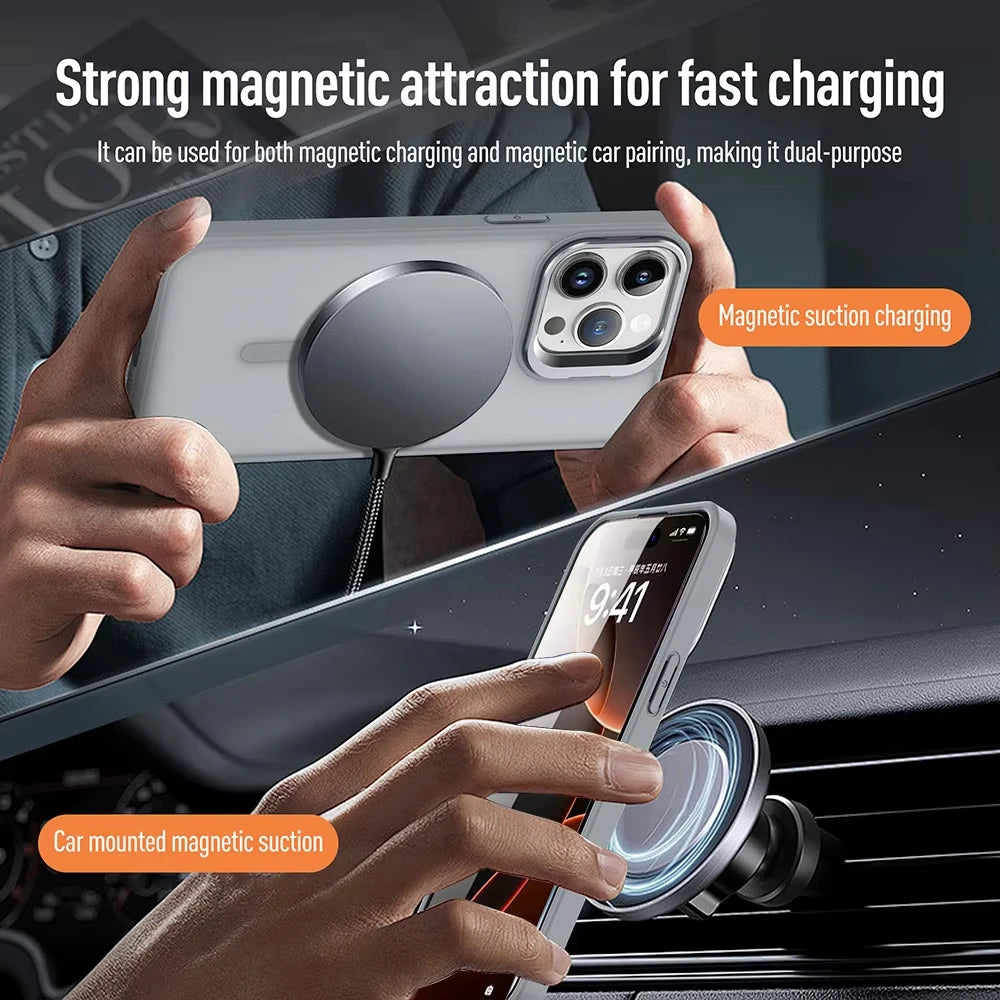 Matte Holder Phone Case For iPhone 16 Pro Max 14 11 12 13 15 Pro Max Mini 16 15 14 Plus Wireless Charging Case For Magsafe Cover