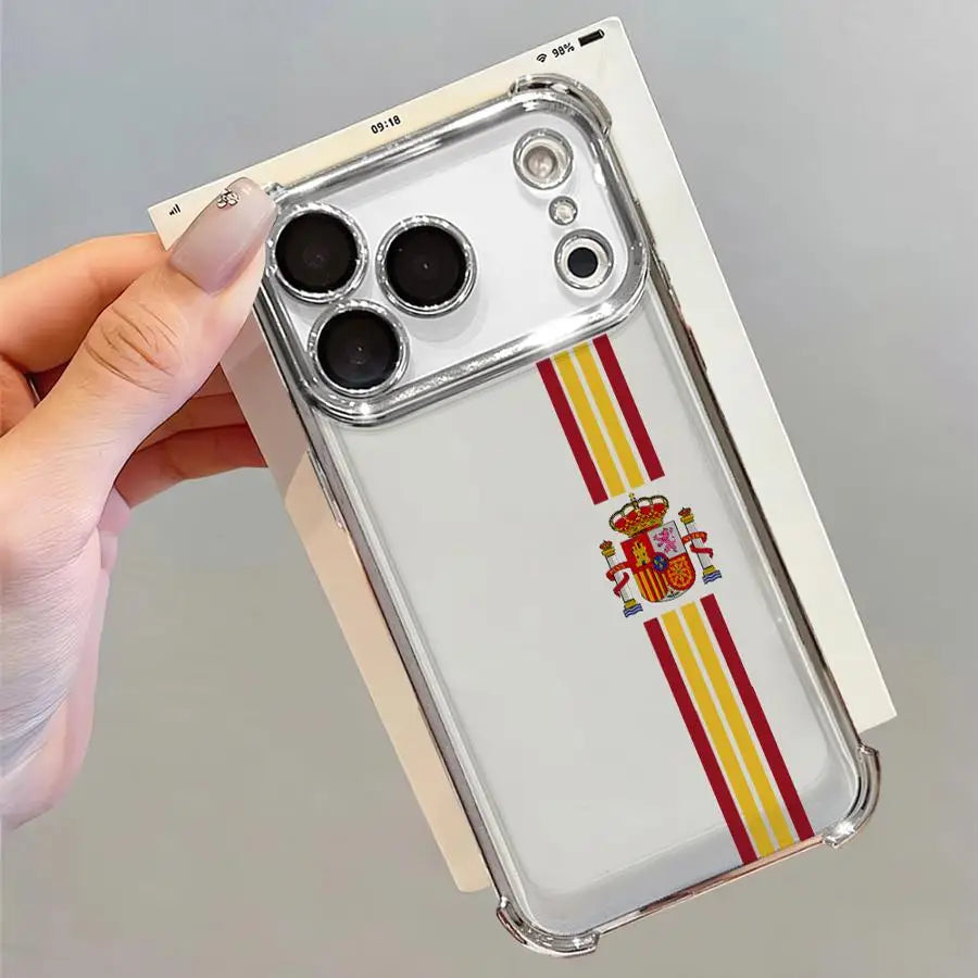 S-Spanish Flag National Soft Phone Cover Case for iPhone 12 15 Plus 17 Air 11 16 17 Pro Max 13 14