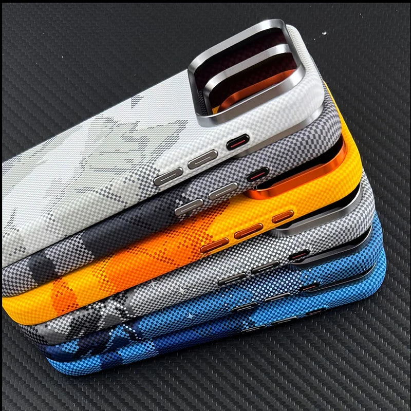 Luxury Ultra Thin Carbon Fiber for Magsafe Case for iPhone 15 16 17 Pro Max Magnetic Wireless Charging Alloy Shockproof Cover