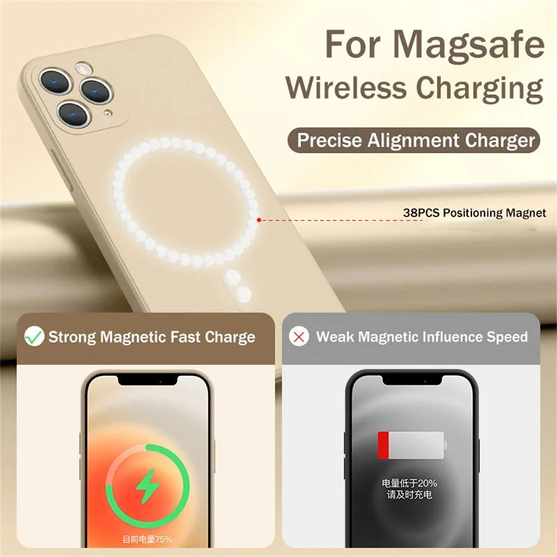 Magnetic Wireless Charge Liquid Silicone Case For iPhone 16 17 Air 15 14 13 12 11 Pro Max Plus Mini For Magsafe Soft Cover funda