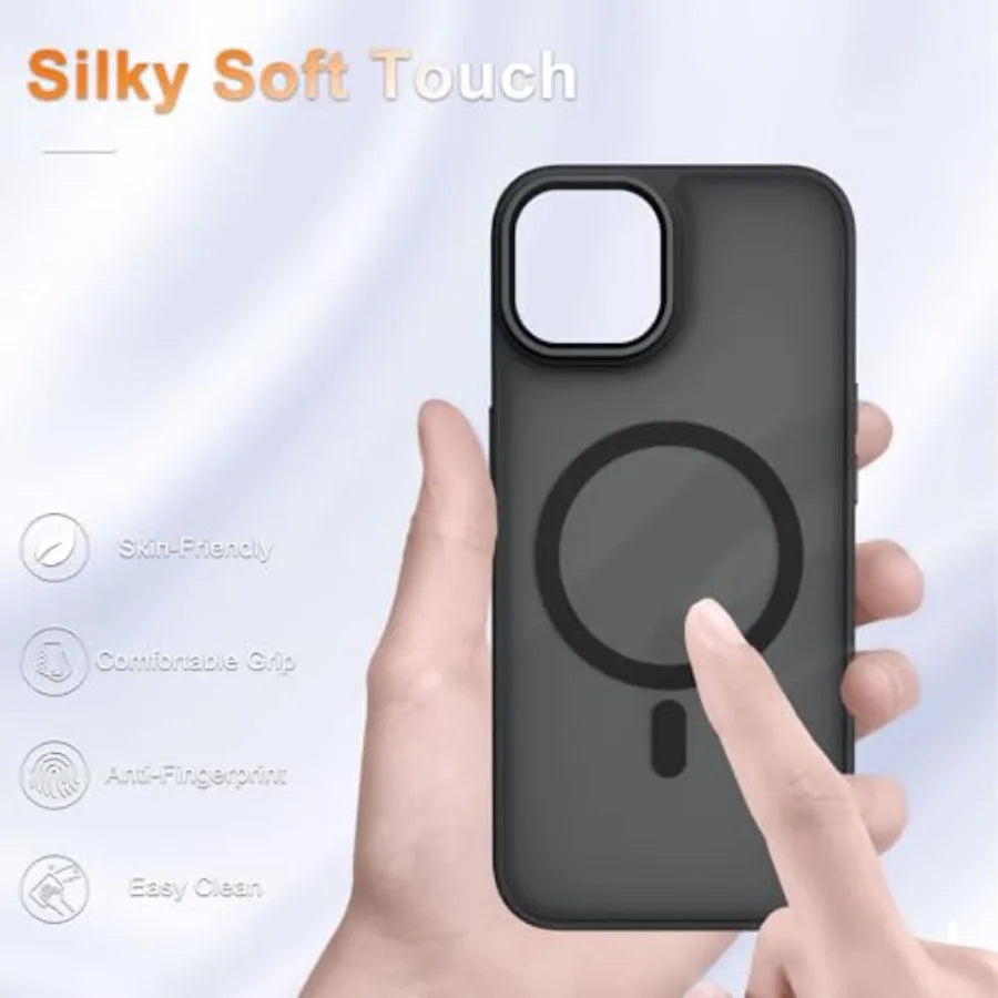 for iPhone 14 Case, iPhone 13 Case, with 1 Screen Protector, Matte Magnetic Slim Phone Cover, Support for Magsafe, Shockproof P