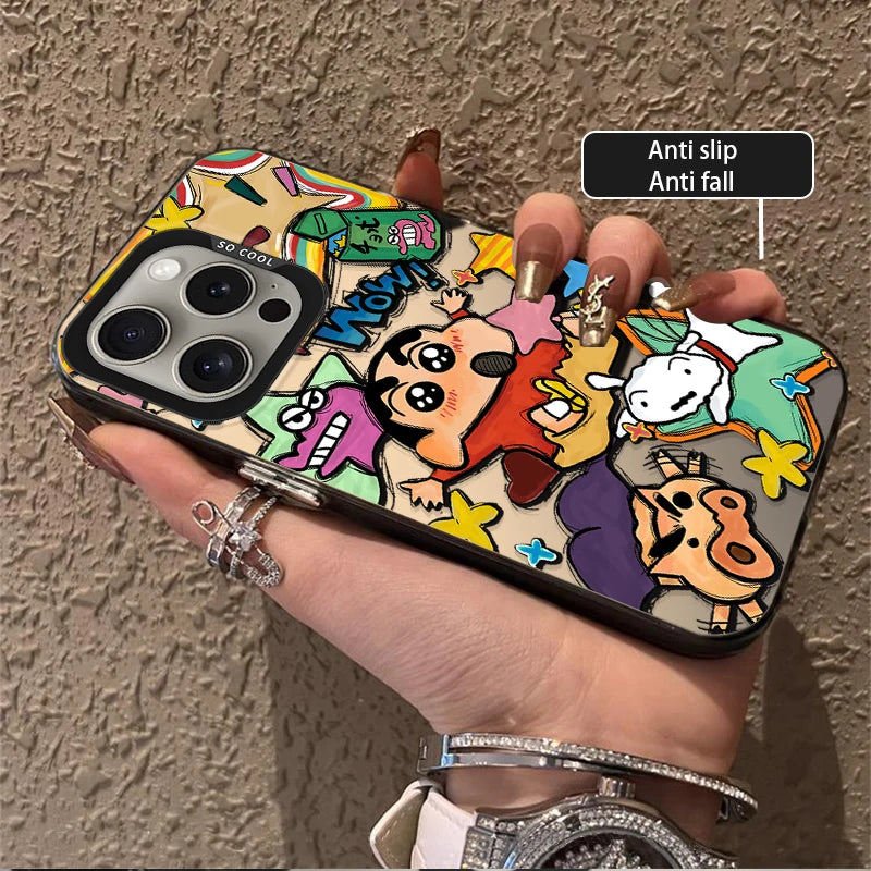 Hot Anime C-Crayon Shin-chans Frosted Case for iPhone 16 E 15 Pro Max 14 Plus 13 12 Mini 11 Pro Max XS X 8 7 SE Acrylic Cover