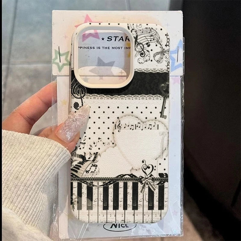 Heart-shaped Design with Musical Notes and Piano Keys Phone Case For iPhone 17 16 15 14 13 12 11 Pro Max Plus XS X XR 17E Cover