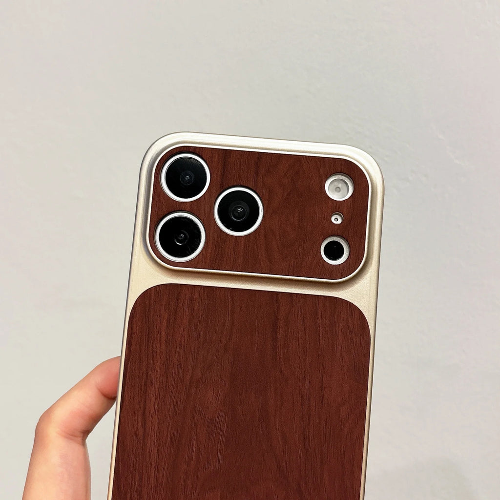 New Wood Grain Simple Phone Case For iPhone 11 12 13 14 15 16 17 Pro Max 15 16 Plus Shockproof Large Window Fashion Phone Cover