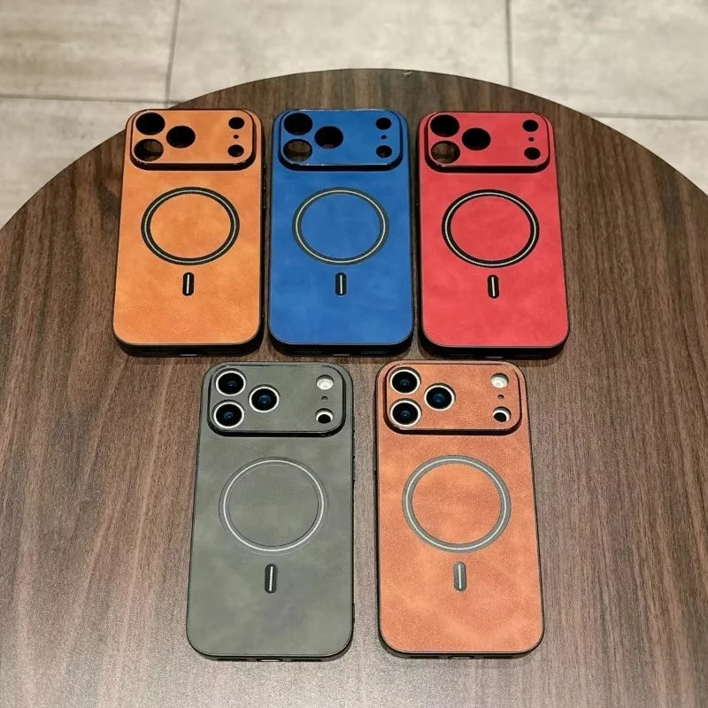 Luxury Faux Leather For Magsafe Case For iPhone 17 16 13 15 14 12 11 Pro Max Plus Shockproof Cases For iPhone 17 Air Accessories