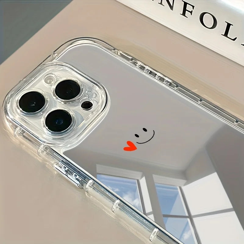 Red Heart Smile Creative Shockproof Mirror Phone Case For iPhone 17 16 15 14 Pro Max 13 12 11 Pro XR XS 7 8 Plus 16E Girl Cover