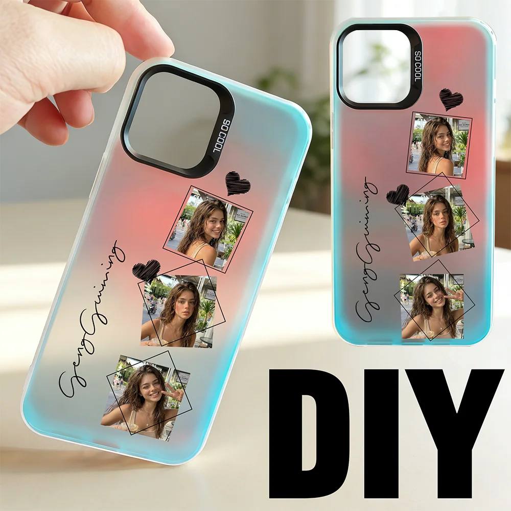 DIY Customized Photo Case Gradient For iPhone 17 16 15 14 13 12 11 Pro Max 7 8 Plus 17Air SE 2020 22 Shockproof Case Back Cover