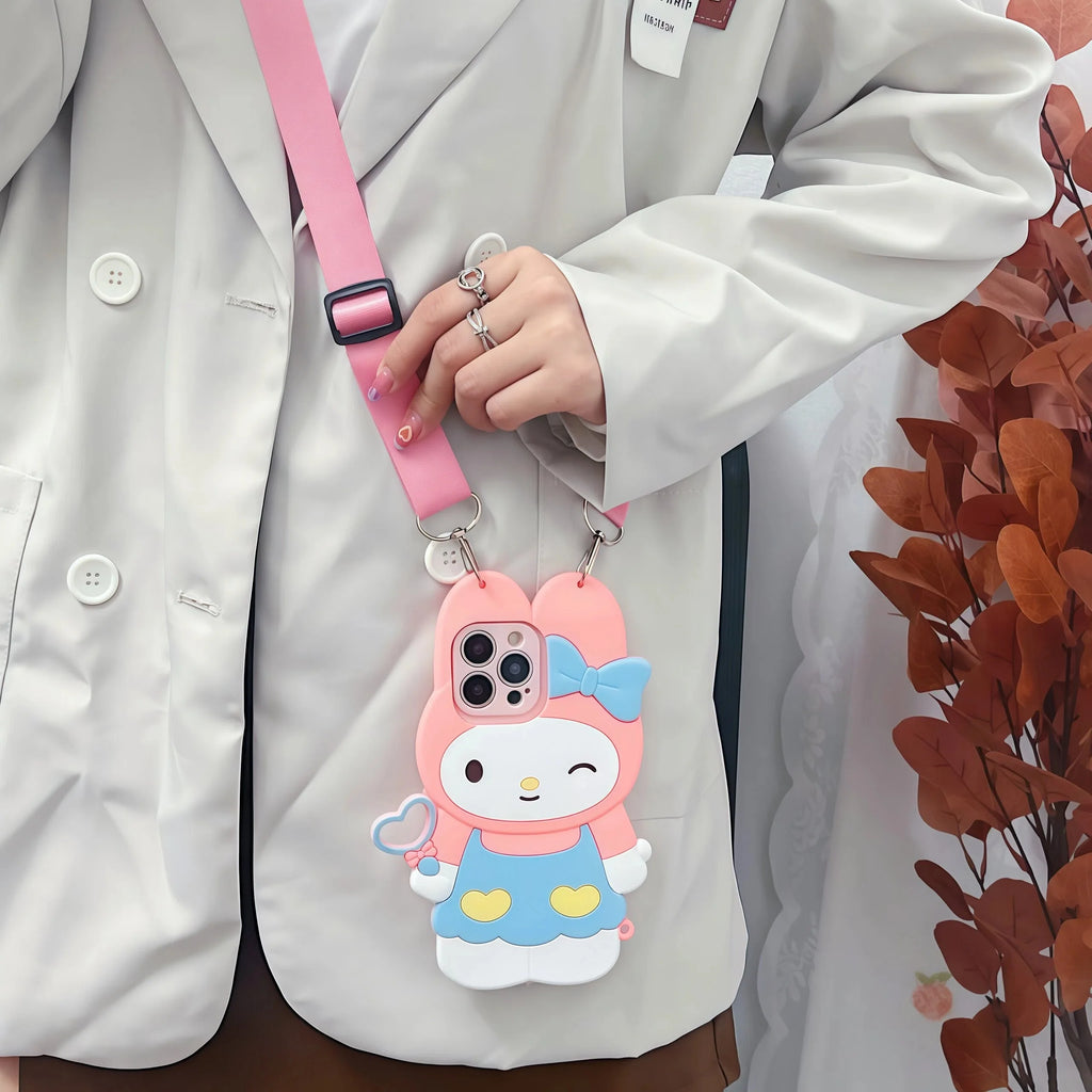 Cartoon 3D Hello Kitty Kuromi Melody Phone Case For iPhone 17 16 15 14 13 12 11 Pro Max Plus 16e 6 7 8 Plus Silicone Back Cover