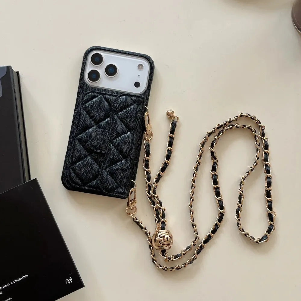 Adjustable Lanyard Shoulder Strap Luxury Leather Crossbody Case Card Holder Wallet for IPhone 13 14 15 16 17 Pro Max(No Logo)