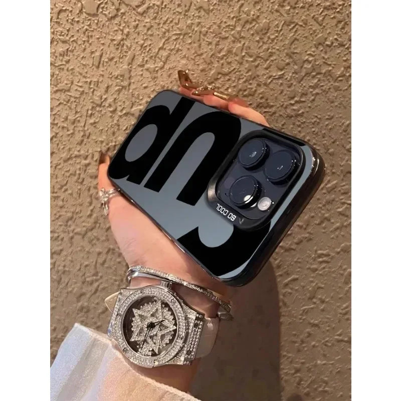 Personalized Black Letter "SUP" Pattern Phone Case for iPhone 17 16 15 14 13 12 11 PRO MAX MINI XS XR 7 8 PLUS 17air 16e Cover
