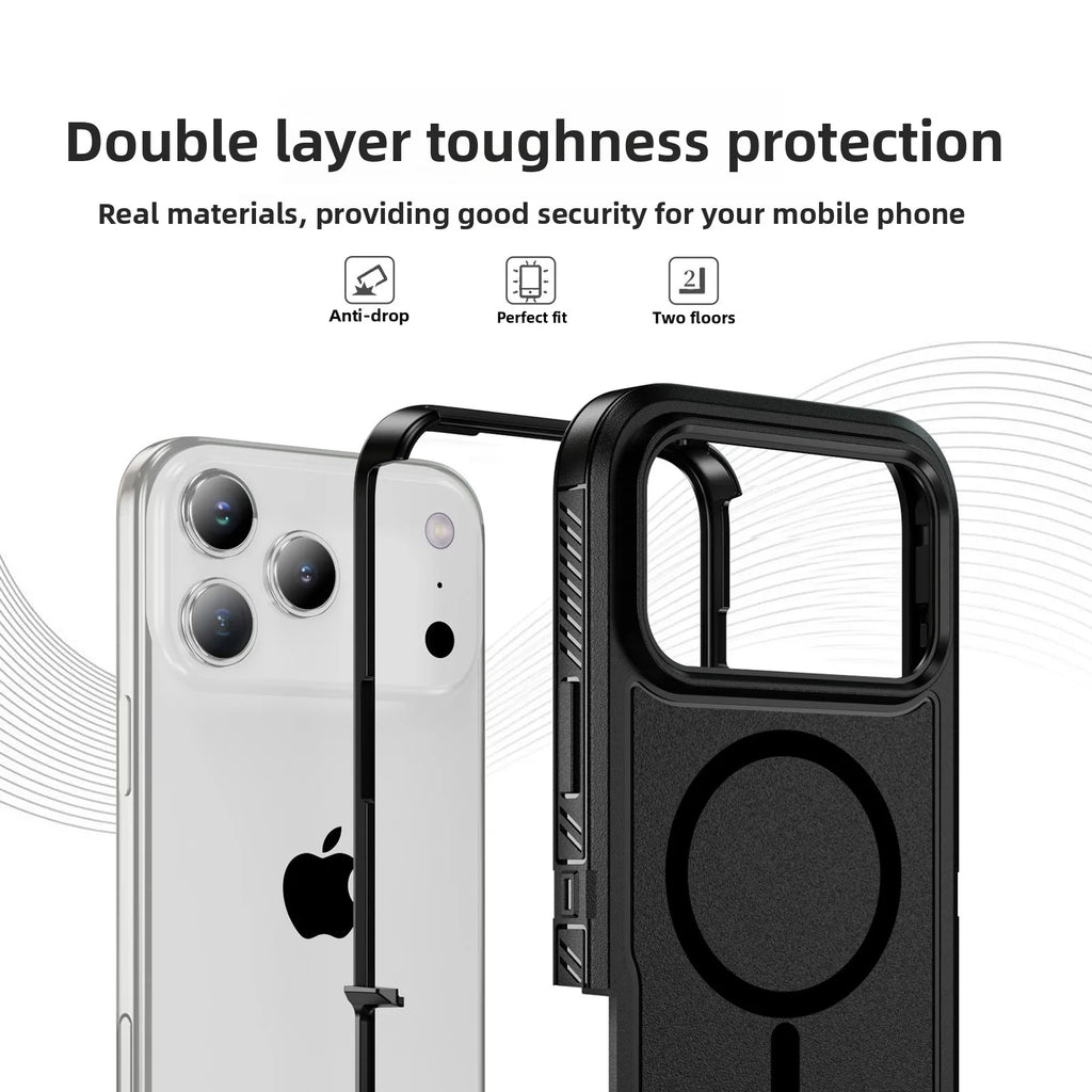 Rugged Military Grade Anti-Drop Ott Armor Case For IPhone17 Pro Max Air 16 15 14 Plus 13 12 For MagSafe Charging Protect Cover