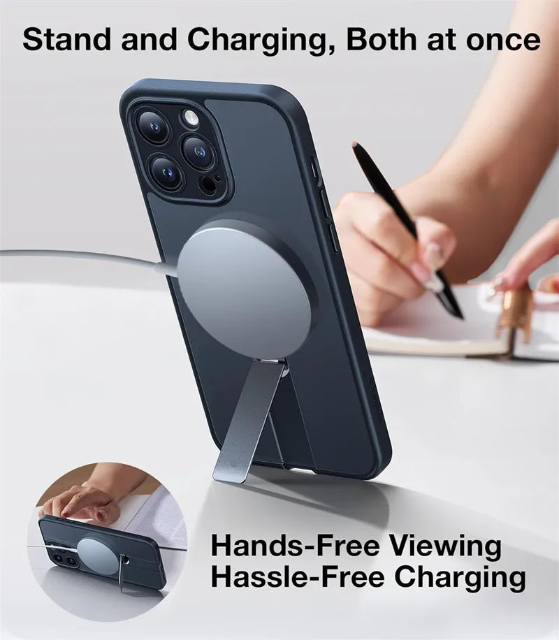 360 Hidden Metal Stand Magnetic Case for IPhone 17 Air 16 15 14 13 12 Pro Max Plus 16Pro 17Pro i17 Magsafe Mag Safe Phone Cover