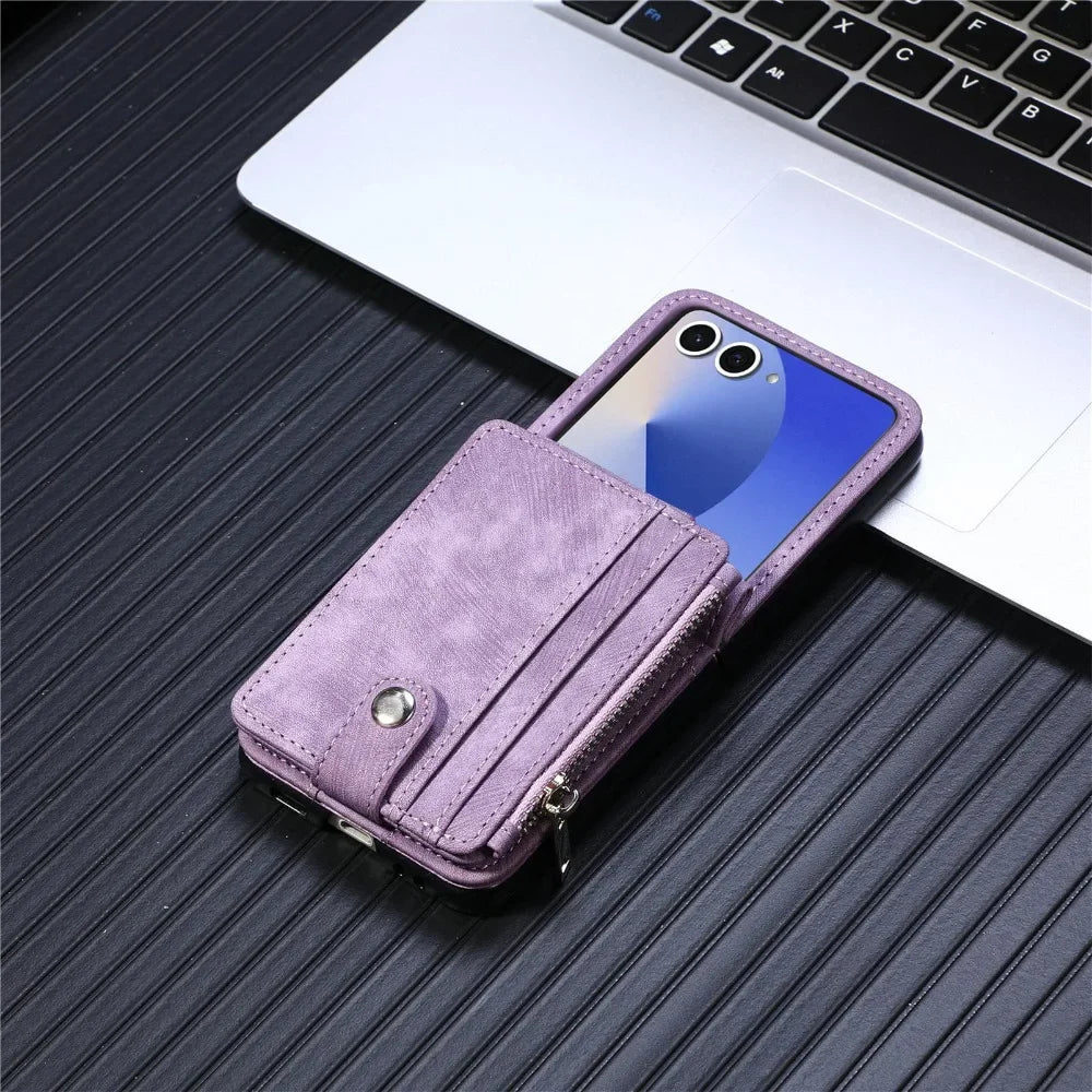 2 in 1 Detachable Leather Wallet Cover For Samsung Galaxy Z Flip 7 fe 6 5 4 3 Flip7 Flip6 Flip5 5G Phone Case with Card Holder