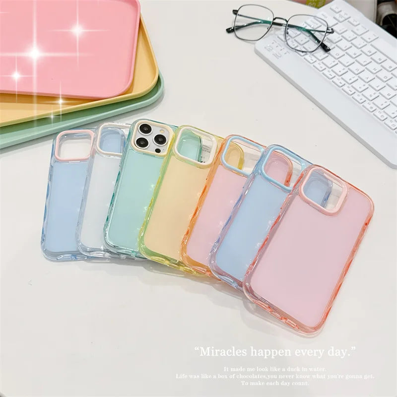 Candy Color Jelly Transparent Shockproof TPU Phone Case For iPhone 17 Air 16 15 13 14 Plus 12 11 Pro Max 16e Soft Back Cover