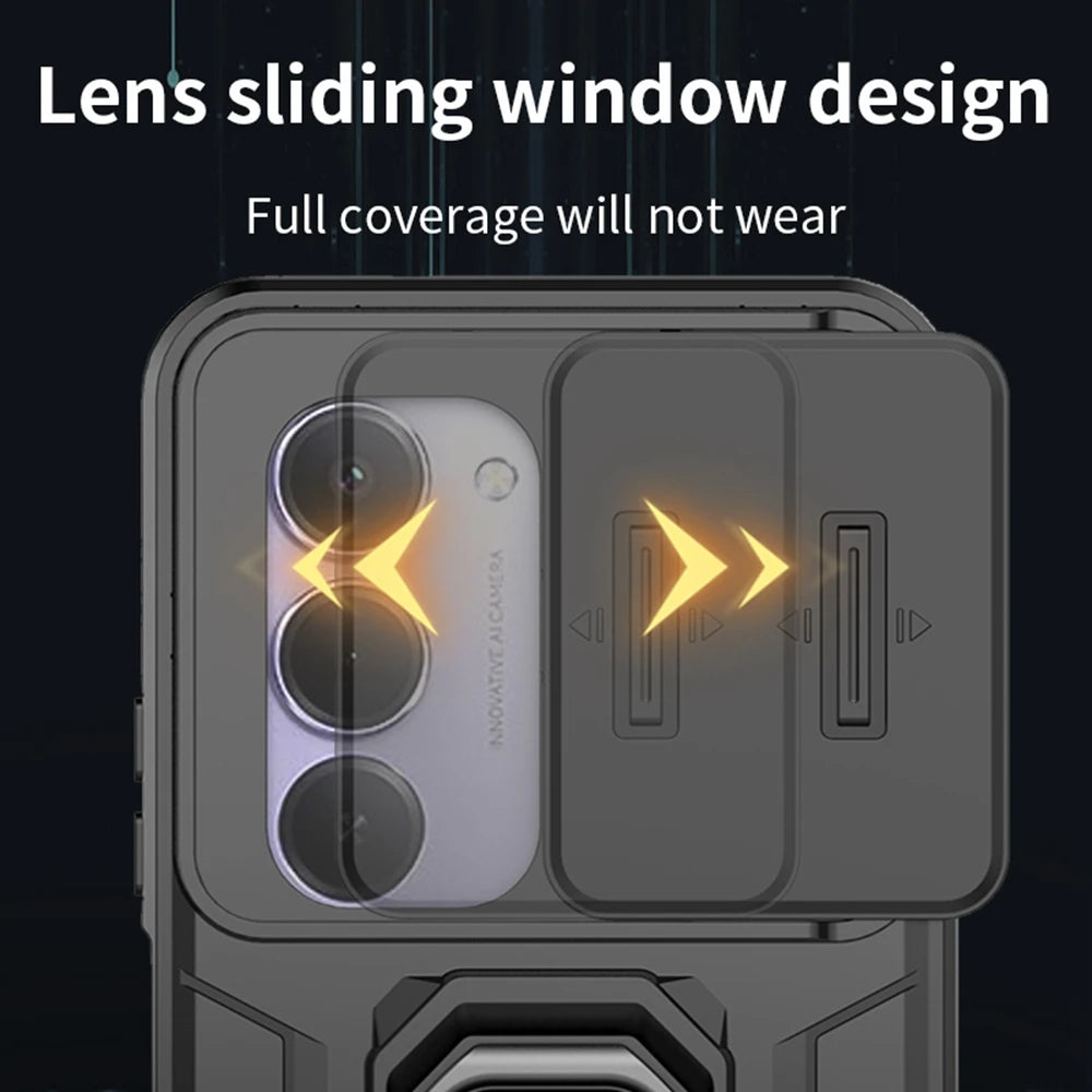 For Xiaomi Redmi 15 4G 171mm Case Slide Camera Protect Phone Case For Redmy 15 Redmi15 4G Magnetic Ring Holder Armor Back Cover