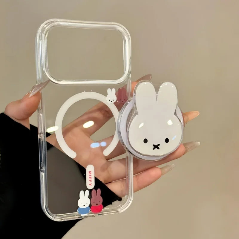 Cute Simple Miffy Rabbit Magnetic Stand Holder For Iphone 17 Pro Max 16 Pro Max 15 14 13 Phone Case