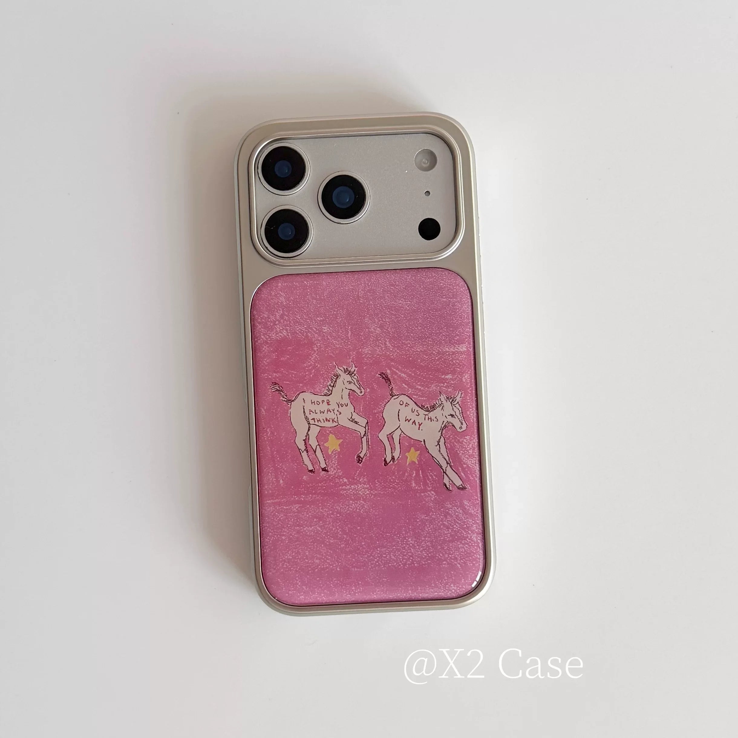 Fashion Dreamy Oil Painting Pink Lines Good Luck Pony Stars Cute Phone Case For iPhone 17 16 15 14 13 12 11 Pro Max Plus Cover
