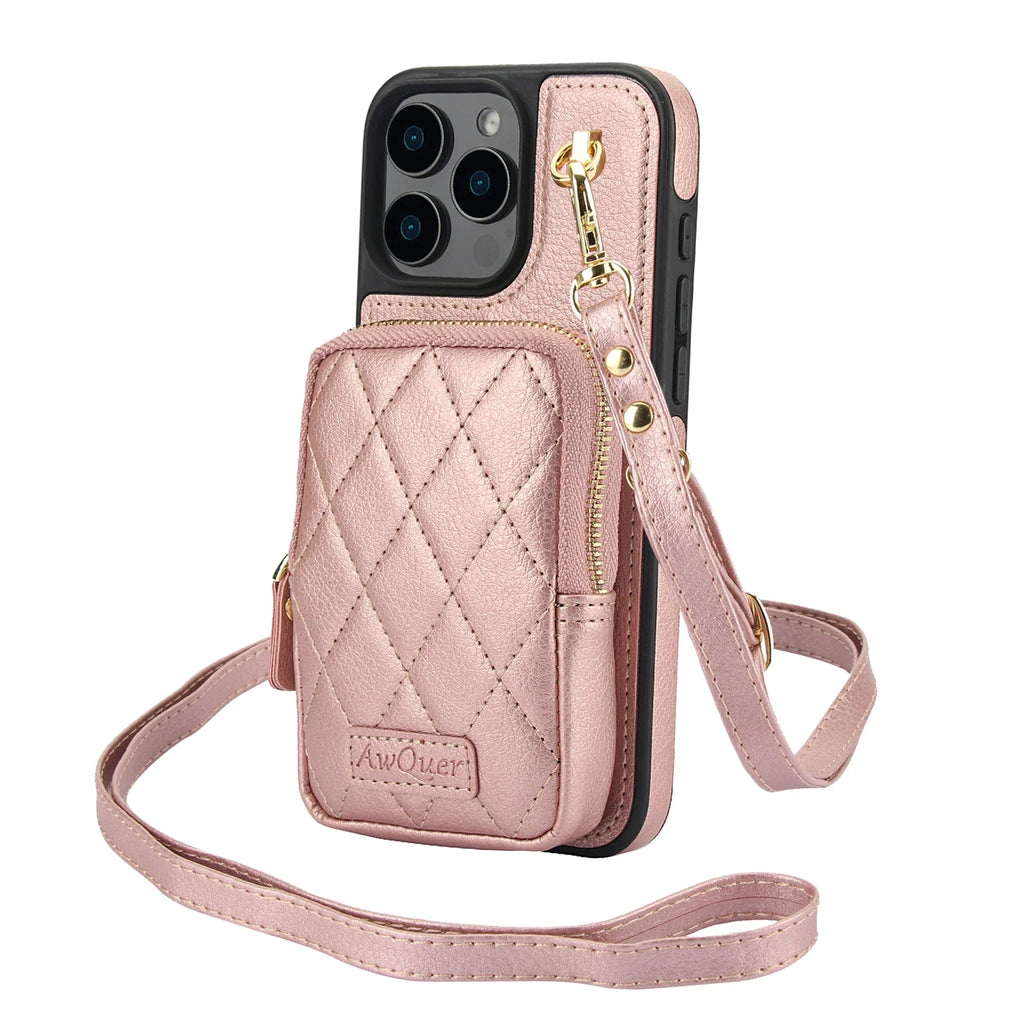 Zipper Cards Solt Leather Wallet Crossbody Lanyard Case For iPhone 16 Pro Max 14 15 13 12 11 14Plus Pocket Bag Hand Strap Cover