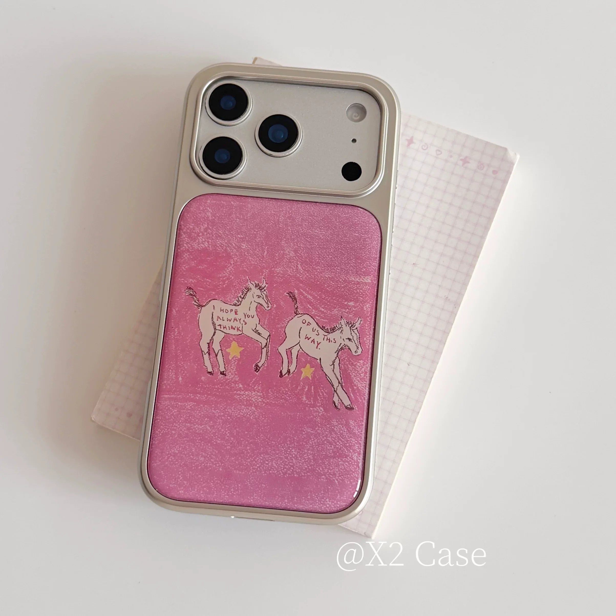 Fashion Dreamy Oil Painting Pink Lines Good Luck Pony Stars Cute Phone Case For iPhone 17 16 15 14 13 12 11 Pro Max Plus Cover