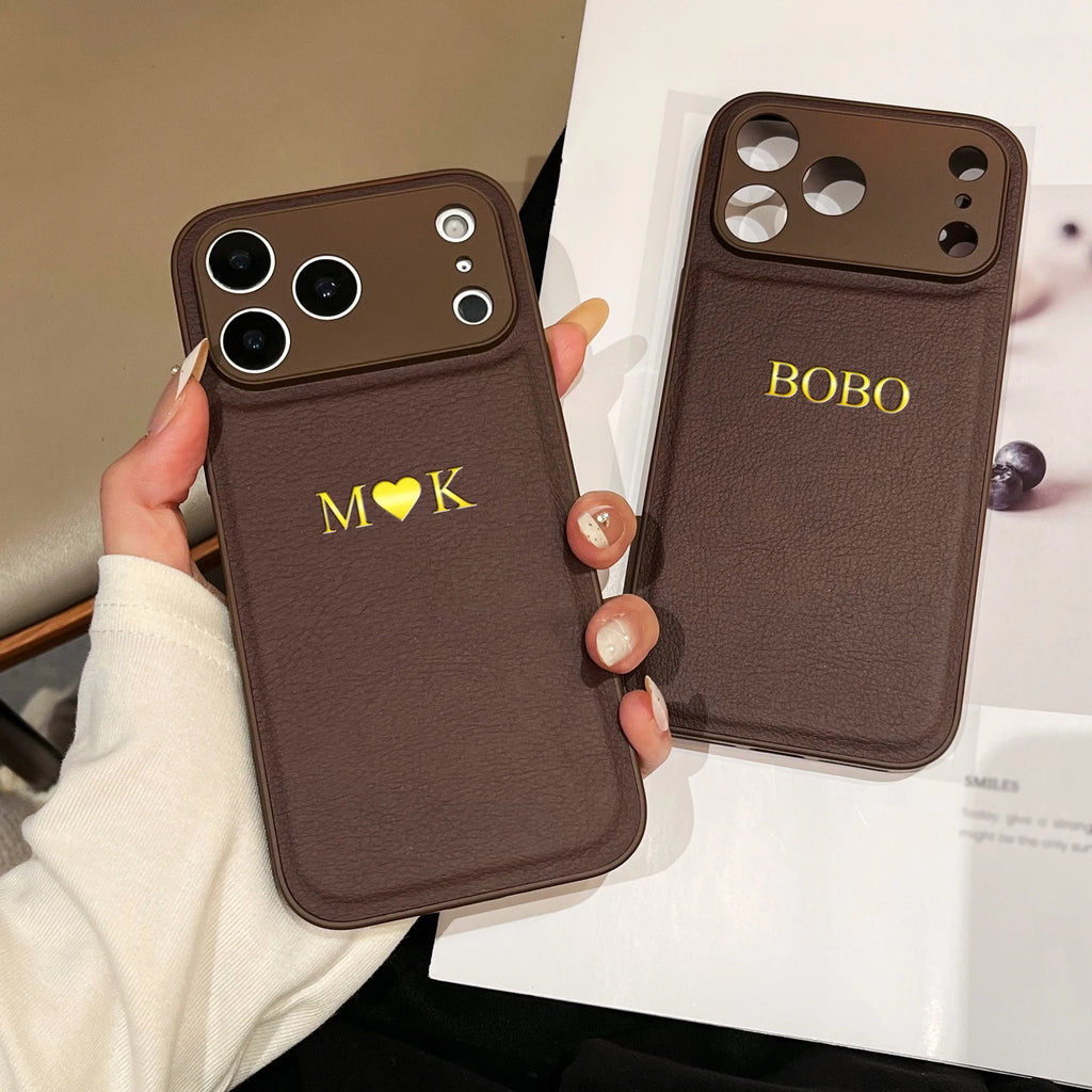 Personalized Customized Name Color Faux Leather Case For iPhone 17 16 15 14 13 Pro Max Plus 17 Air Hot Gold Foil Engraved Cover