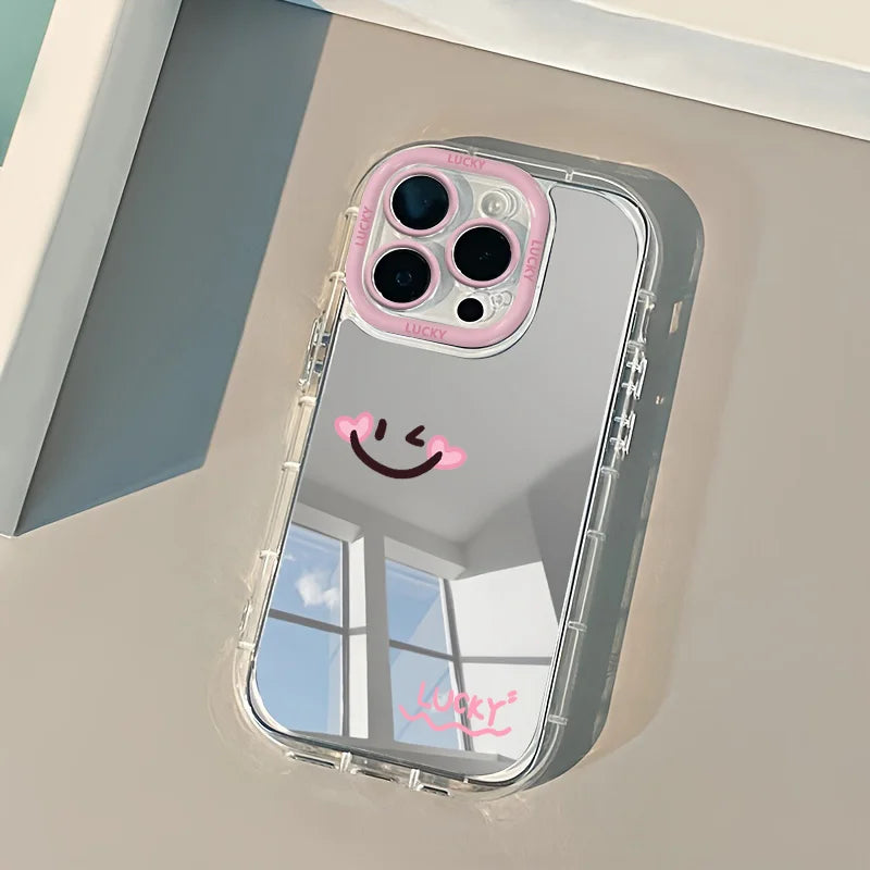 Playful Smile Makeup Mirror Phone Case For iPhone 17 16 14 13 12 11 Pro Max 7 8 Plus SE2 X XS XR Cover For iPhone 16E Hard Cases