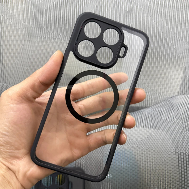 Anti-yellow Acrylic Clear Matte Translucent Magnetic Holder Case for Xiaomi 17T 17T Pro Hard Back Camera Protect Anti-drop Cover