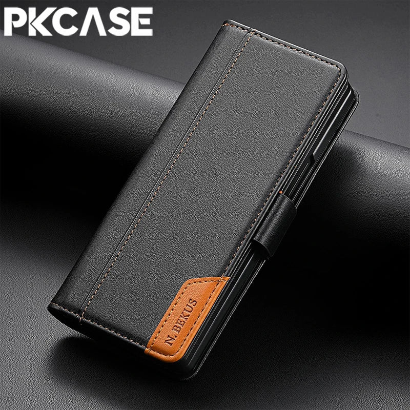 PKCASE Shockproof Wallet Flip Leather Phone Case For Samsung Z Fold 7 6 5 4 3 Card Slot Wallet Cover For Galaxy Z Flip 7 6 5 4 3