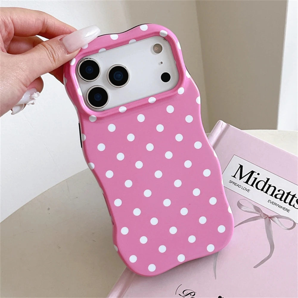 Cute 3D Wavy Pattern INS Polka Dot Small Fresh Mobile Phone Case for iPhone 17 16 15 14 13 Pro Max Ultra Slim Shockproof Cover