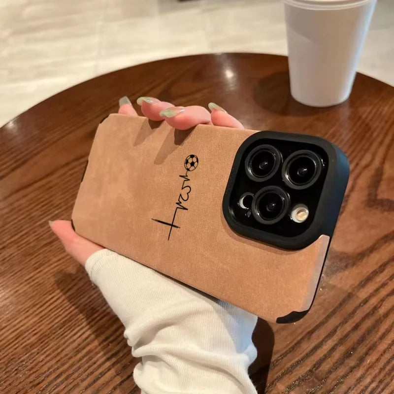 Football Line Faux Leather Phone Case For iPhone 11 12 13 14 15 16 17 Pro Max Air XR X XS 16E Plus Lens Protection Cover