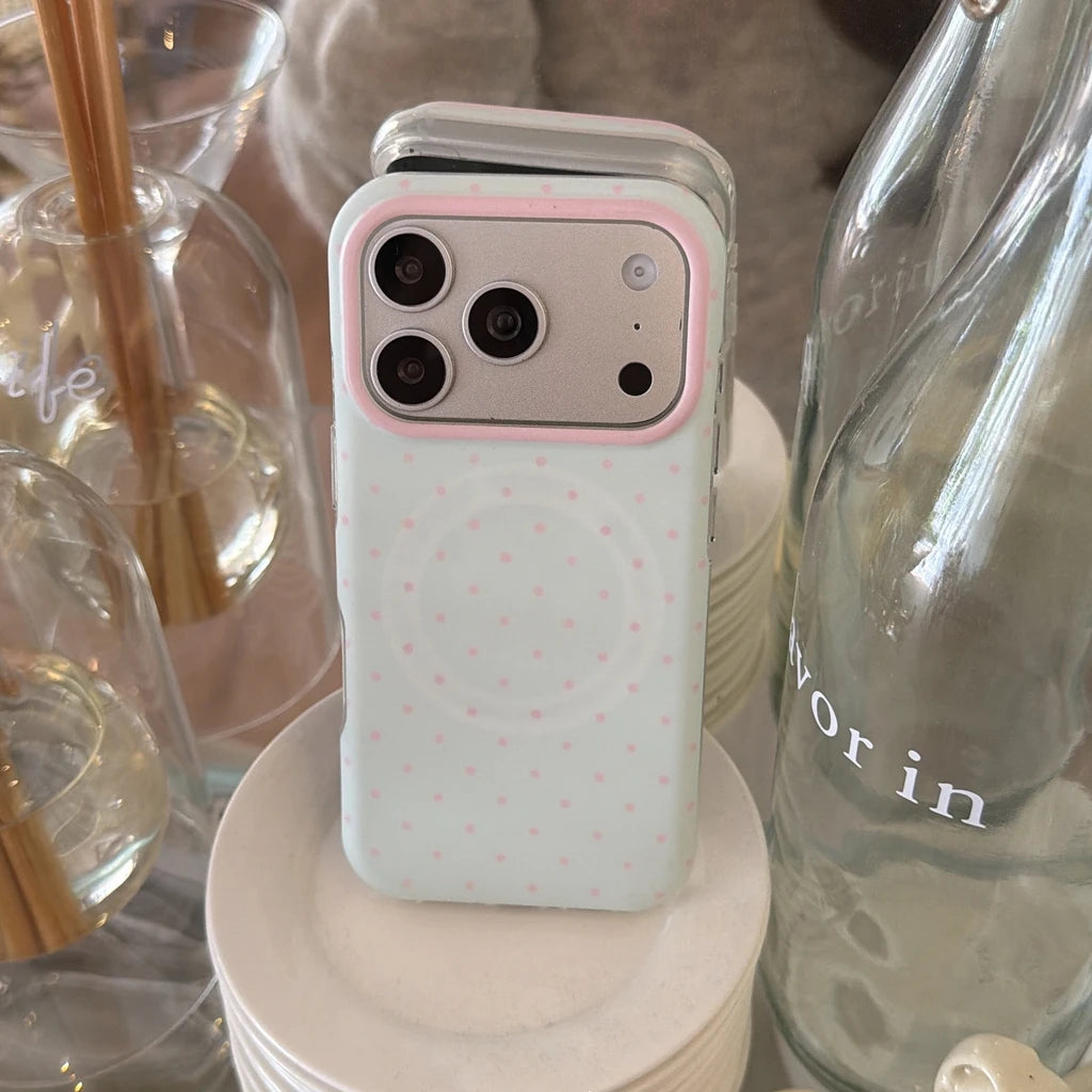 Korean Style Aesthetic Color Collision Polka Dot Magnetic Shockproof Protective Phone Cover Case for IPhone17 16 15 14 Pro Max