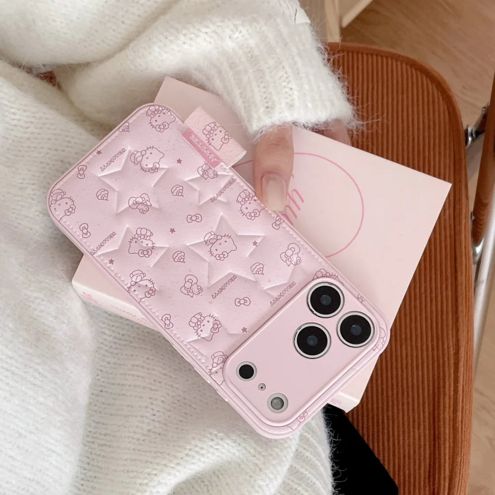 Cute Star KT Fashion Leather Phone Case for iPhone 17 Pro Max 15 14 Pro 16 13 12 11 Cases Protection Cover Cute Cartoon Funda