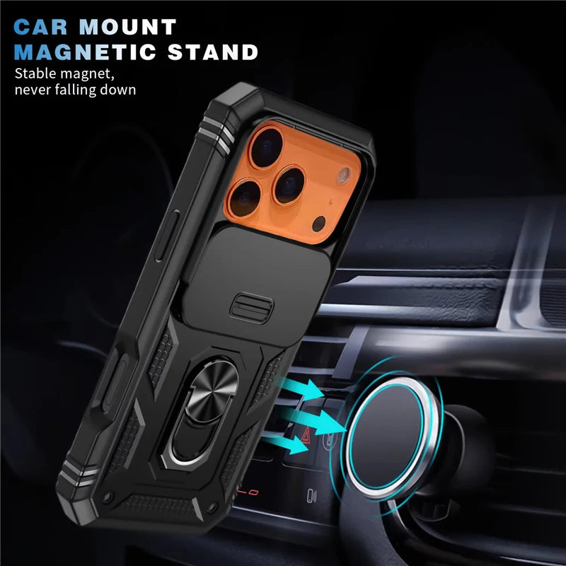 360 Degree Rotate Military Grade Armor Protection Phone Case For iPhone 17 13 15 14 16 11 12 Pro Max Plus Air Camera Slide Cover